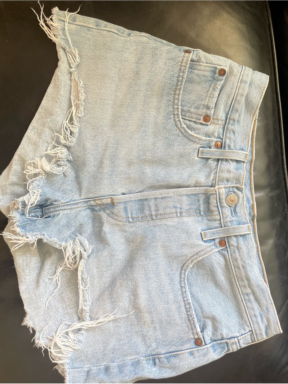 Levi's Light Blue Frayed Denim Shorts